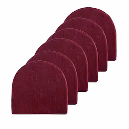 Sweet Home Collection - U-Shape Molded 100% High Density Memory Foam Chair Pads With Ties, 6-Pack - Wine