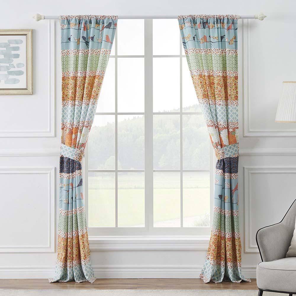 Angle. Barefoot Bungalow - Barefoot Bungalow Carlie High Quality Light Filtering Window Panel Pair - Each 42"x84" Calico Stripe - Calico stripe.