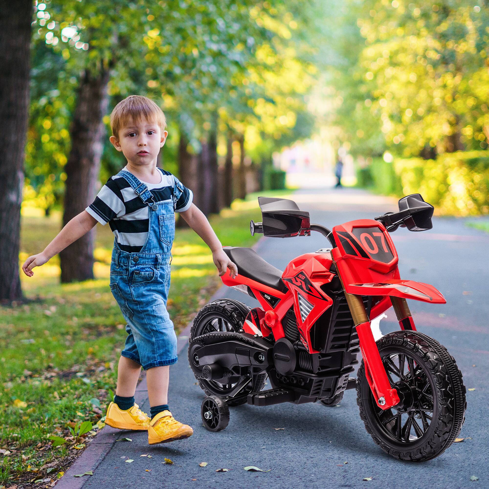 Angle. Qaba - Kids Motorcycle, 6V Battery Dirt Bike with Training Wheels, Horn&Start Sound, Electric Motorbike for 3-8.