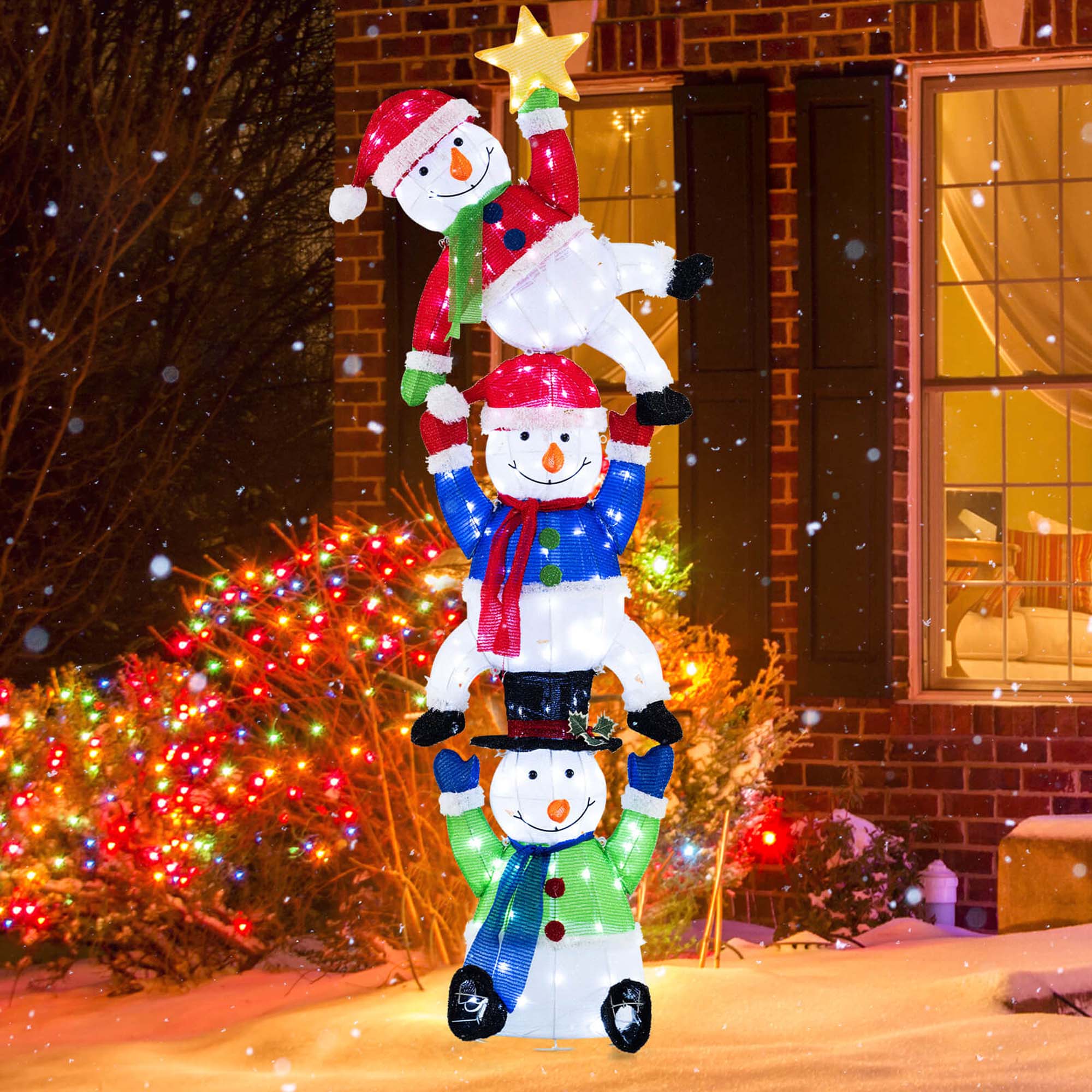 Alt View 1. Costway - Costway 6 ft 3D Pre-Lit Christmas Stacked Snowman with 155 LED Lights Zip Ties & Stakes - Multicolor.