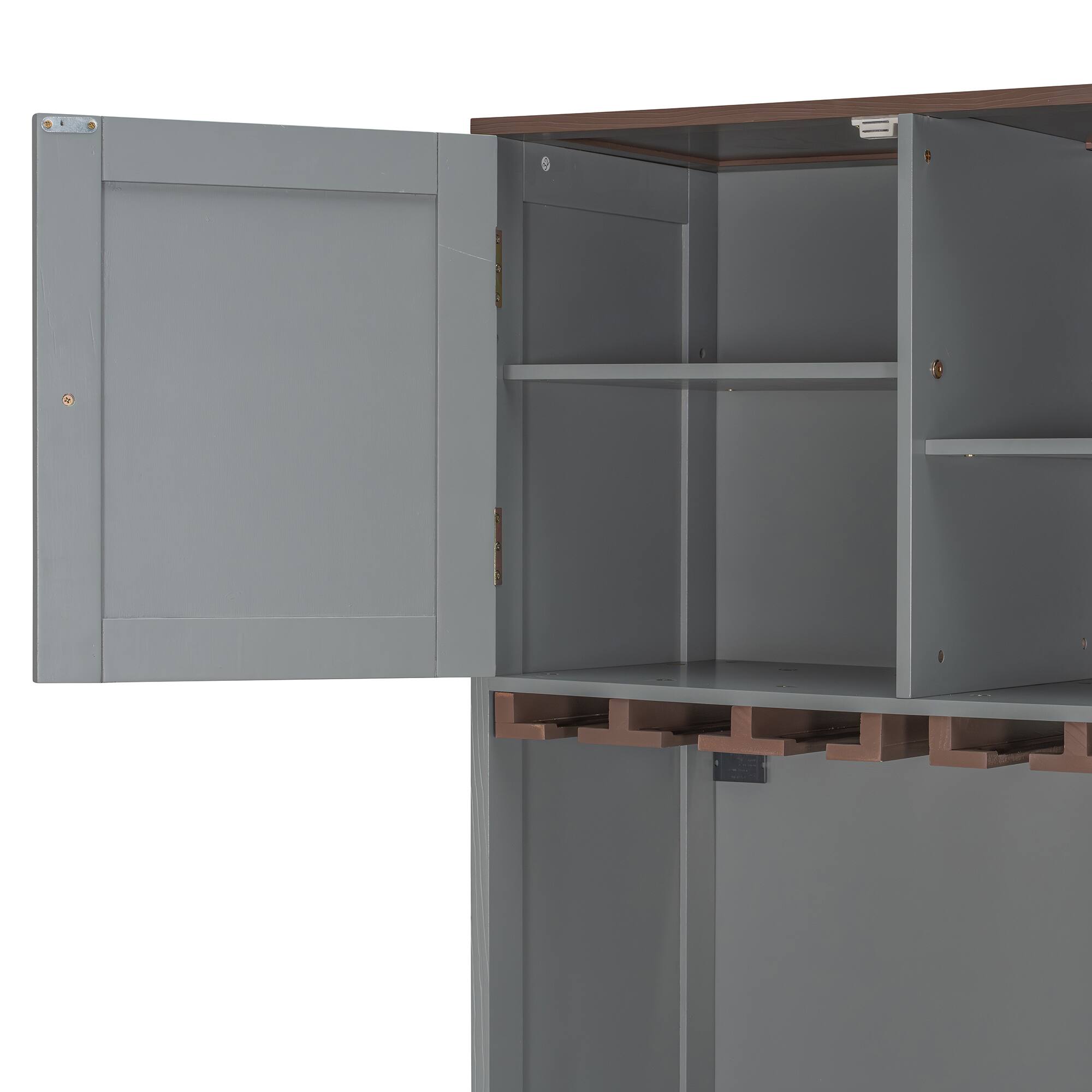Alt View 2. Anysun - Queen Size Murphy Bed with Storage Cabinet, Wine Rack, Glass Holder, Drawers and Multi-Color LED Strip - Gray.