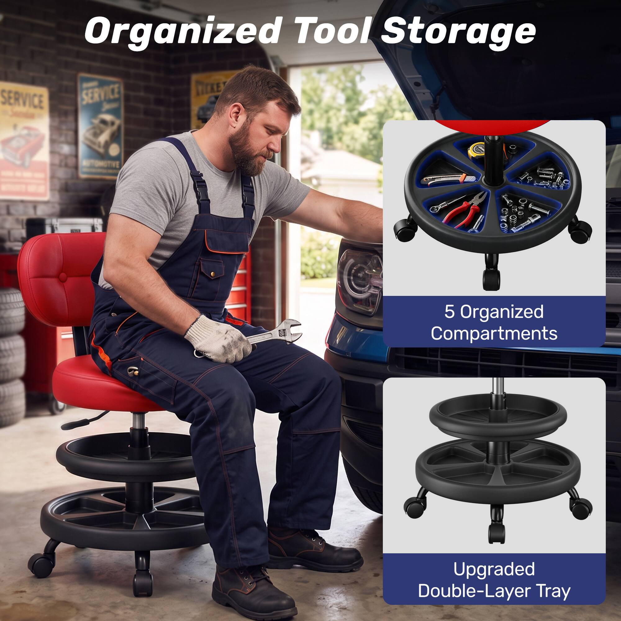Organized Tool Storage

5 Organized Compartments

Upgraded Double-Layer Tray
