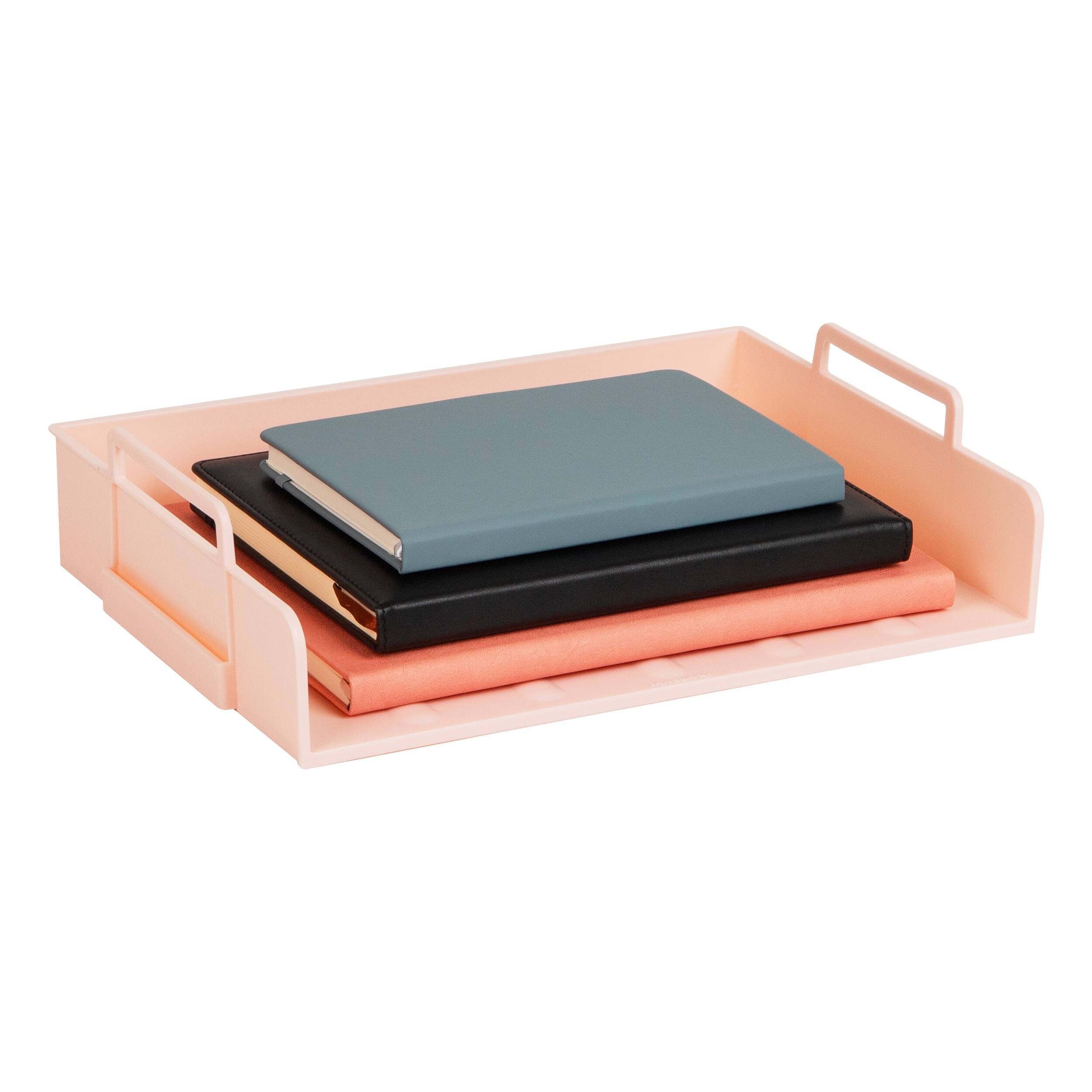 Alt View 5. Mind Reader - Stackable Paper Tray, Desktop Organizer, File Storage, Office, Plastic, 4 Pcs. - Pink.
