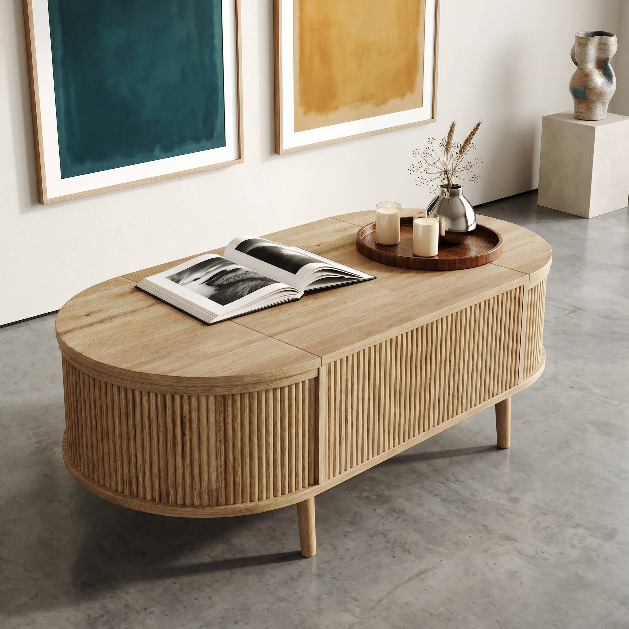 Alt View 10. Forest'nSky - Acacia Wood Oval Lift-Top Coffee Table with Hidden Storage and Wood Wave - Acacia Wood.