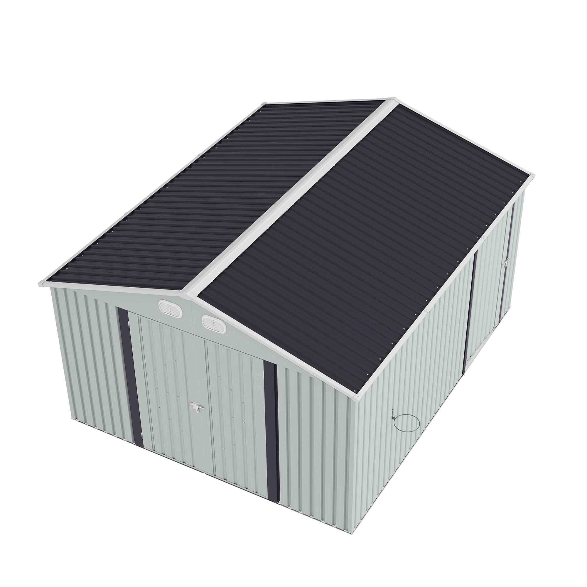 Alt View 9. Loheer - Loheer 10x12 Metal Storage Shed White Outdoor Garden Tool Shed with Lockable Doors and Sloped Roof for Backyard.