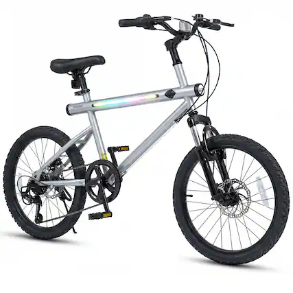 Front. Costway - Costway 6-Speed Commuter Bicycle,20 LED-lit Hybrid Bike with Stereo Speakers,2 Disc Brakes - Silver.