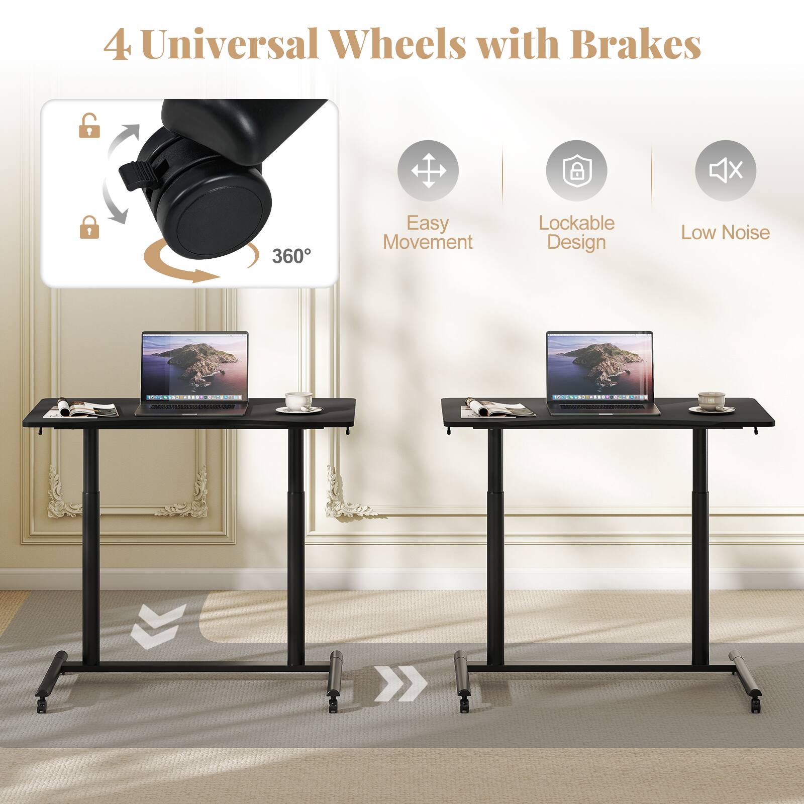 4 Universal Wheels with Brakes  
X 1  
360° Easy Movement Lockable Design Low Noise