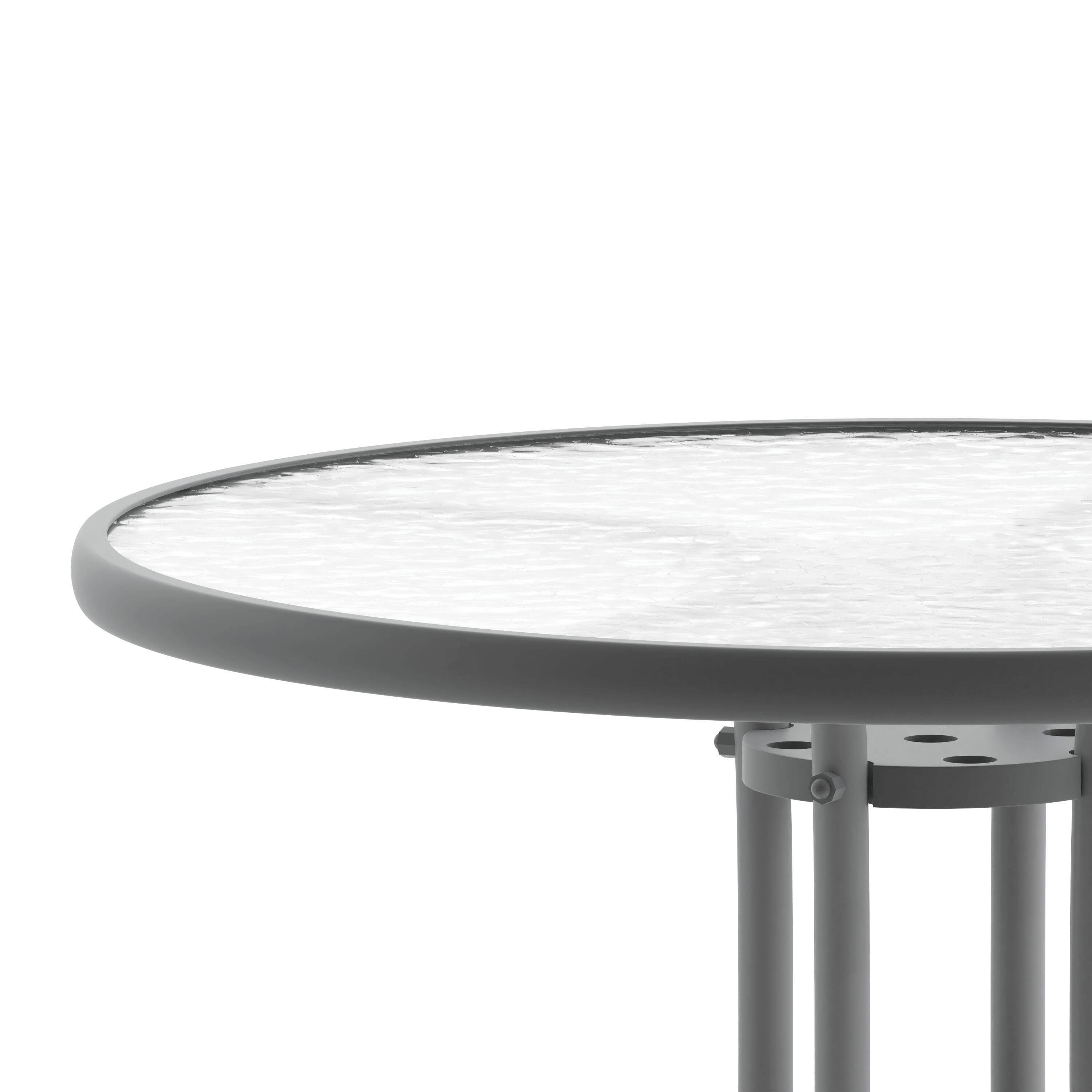 Alt View 10. Emma + Oliver - 31.5" Round Tempered Glass Metal Table with Smooth Ripple Design Top - Clear Top/Silver Frame.