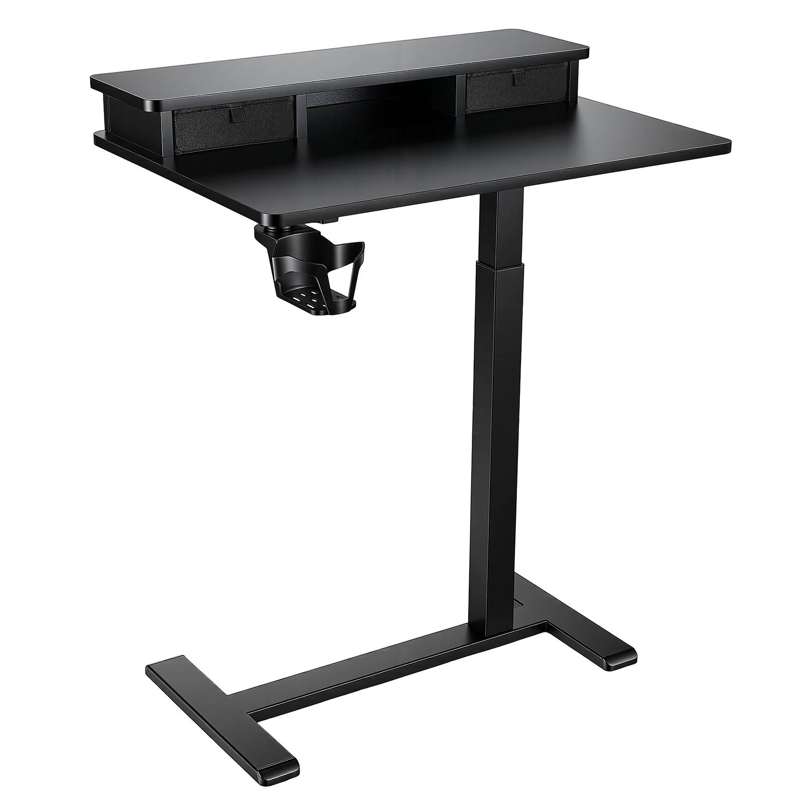 Alt View 5. VEVOR - Overbed Table 27.6"W x 19.7"D Mobile Bedside Table with Hidden Wheels, for Home Office Bed Couch, Height Adjustable - Black.