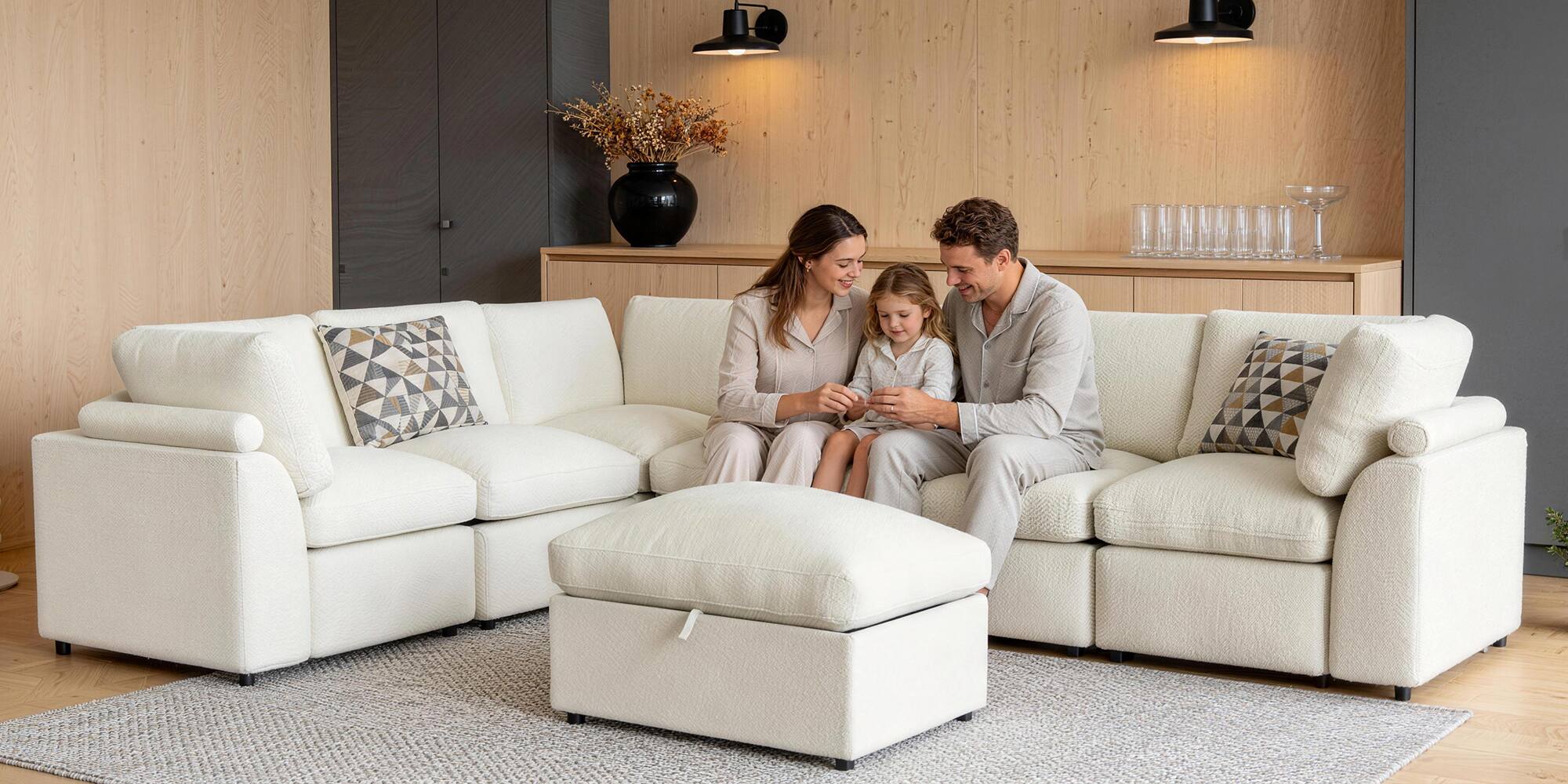 Alt View 8. KERDOM - 6-7 Seater Oversized Sectional Sofa for Big Family, Fabric Modular U Shaped Sofa Cloud Corner Couch with Storage Ottoman - Beige.