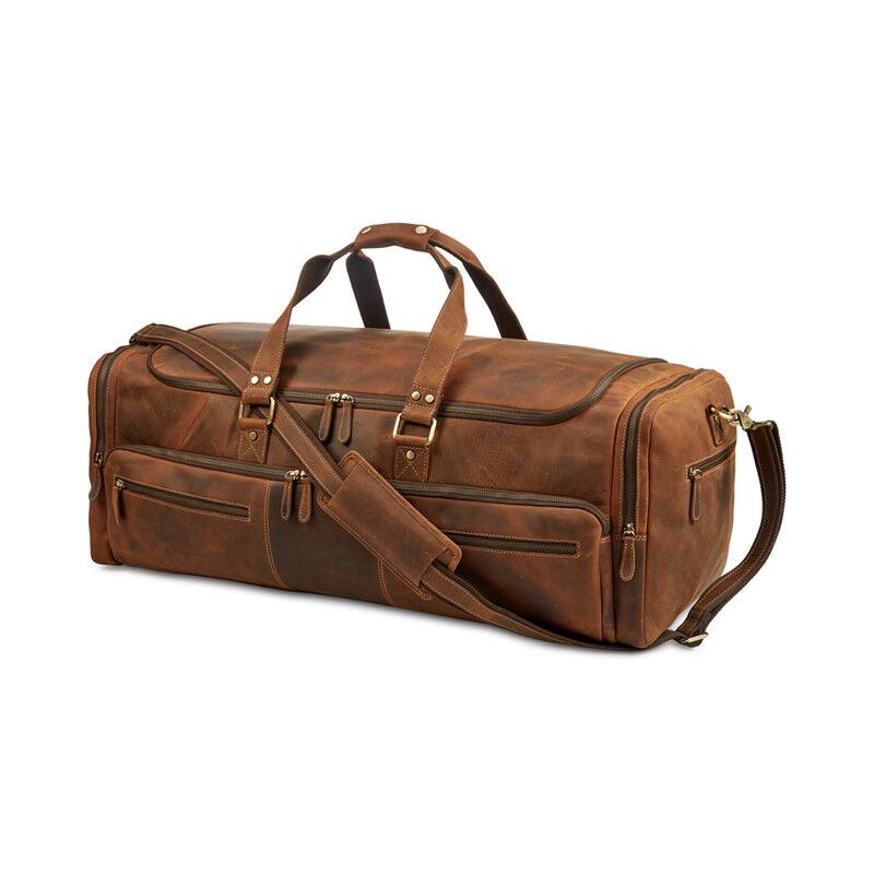 Back. Luxorro - Leather Duffel Bag For men. 30 Inch - Dark Brown.