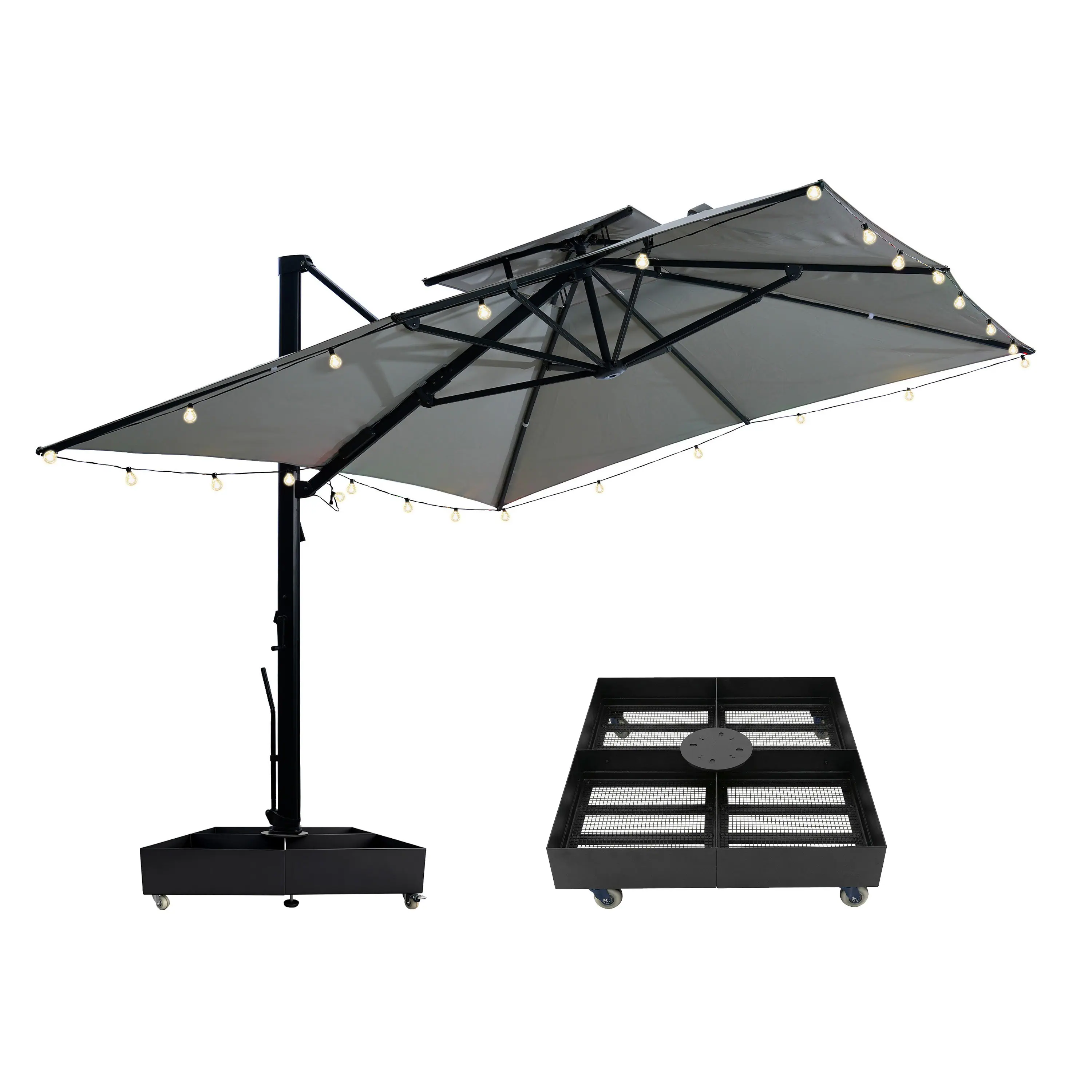 Angle. Mondawe - 10x13ft Cantilever Patio Umbrella with DIY Drape Hook and Base - Gray.