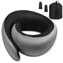 Fosmon - Neck Pillow for Travel Pillow, Memory Foam Travel Neck Pillow, 360° Support Airplane Pillow with Washable Cover - Gray