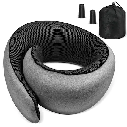 Front. Fosmon - Neck Pillow for Travel Pillow, Memory Foam Travel Neck Pillow, 360° Support Airplane Pillow with Washable Cover, Gray - Gray.