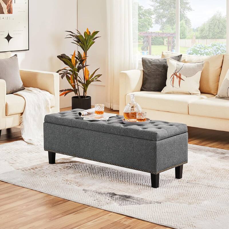 Alt View 3. Lumina Wise - Classic 49-Inch Entryway Storage Ottoman Bench - Gray.