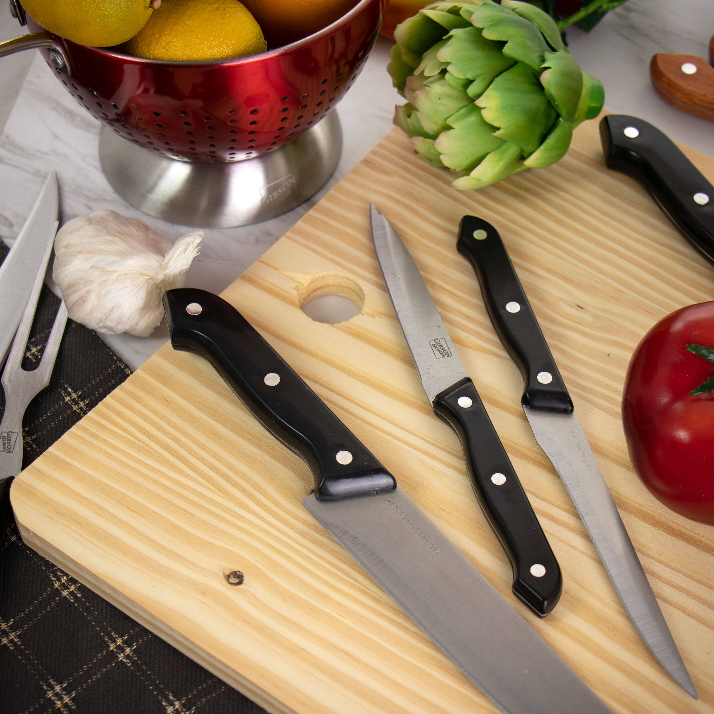 Alt View 5. Gibson - Gibson Home Wildcraft 15 Piece Stainless Steel Cutlery Set with Pine Wood Cutting Board - Black.