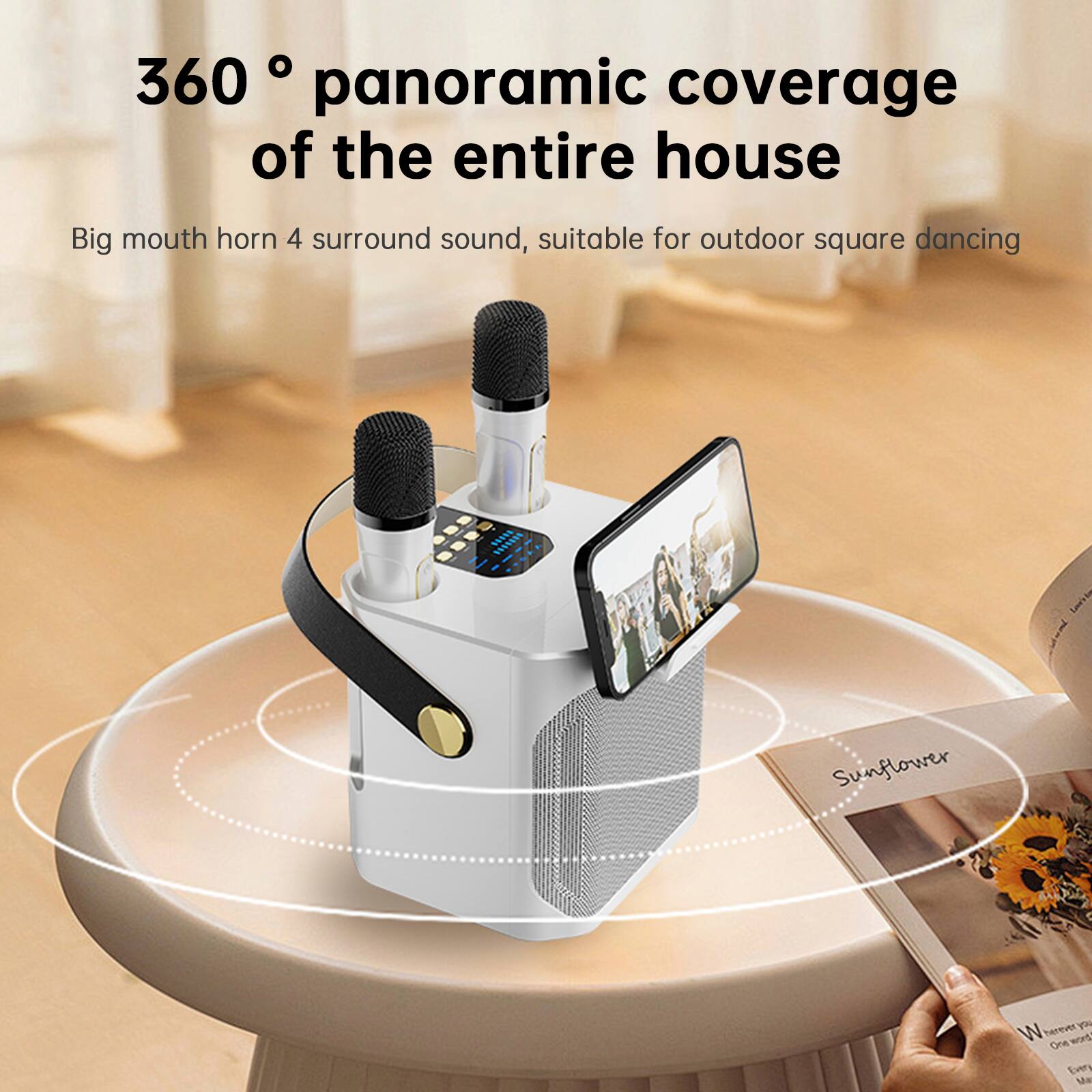 360° panoramic coverage of the entire house

Big mouth horn 4 surround sound, suitable for outdoor square dancing
