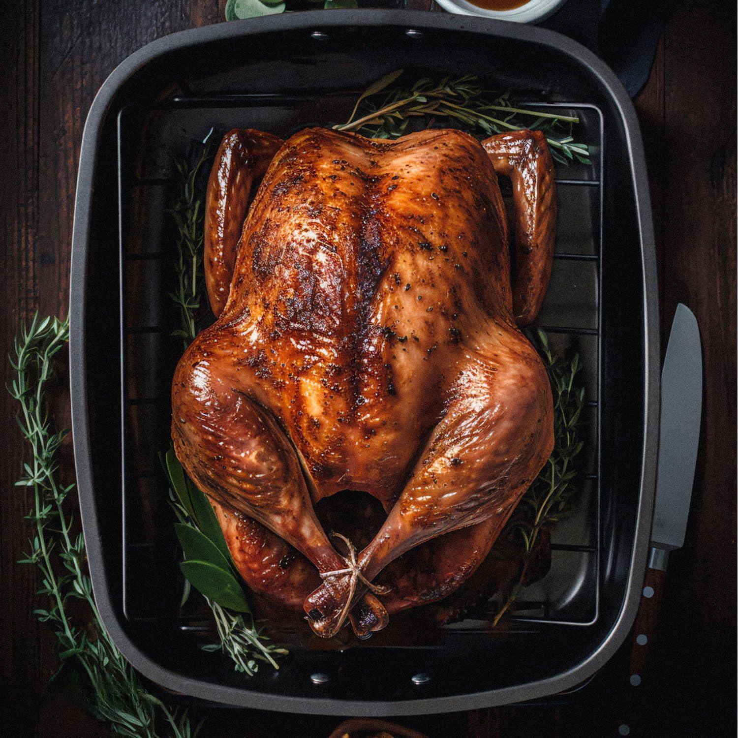 Alt View 2. PARKER SLATER - Roasting Pan 15-inch Non-stick Turkey Roaster Lasagna With V Rack - Rectangular Deep Dish Chicken Roaster-bbq For 14.....