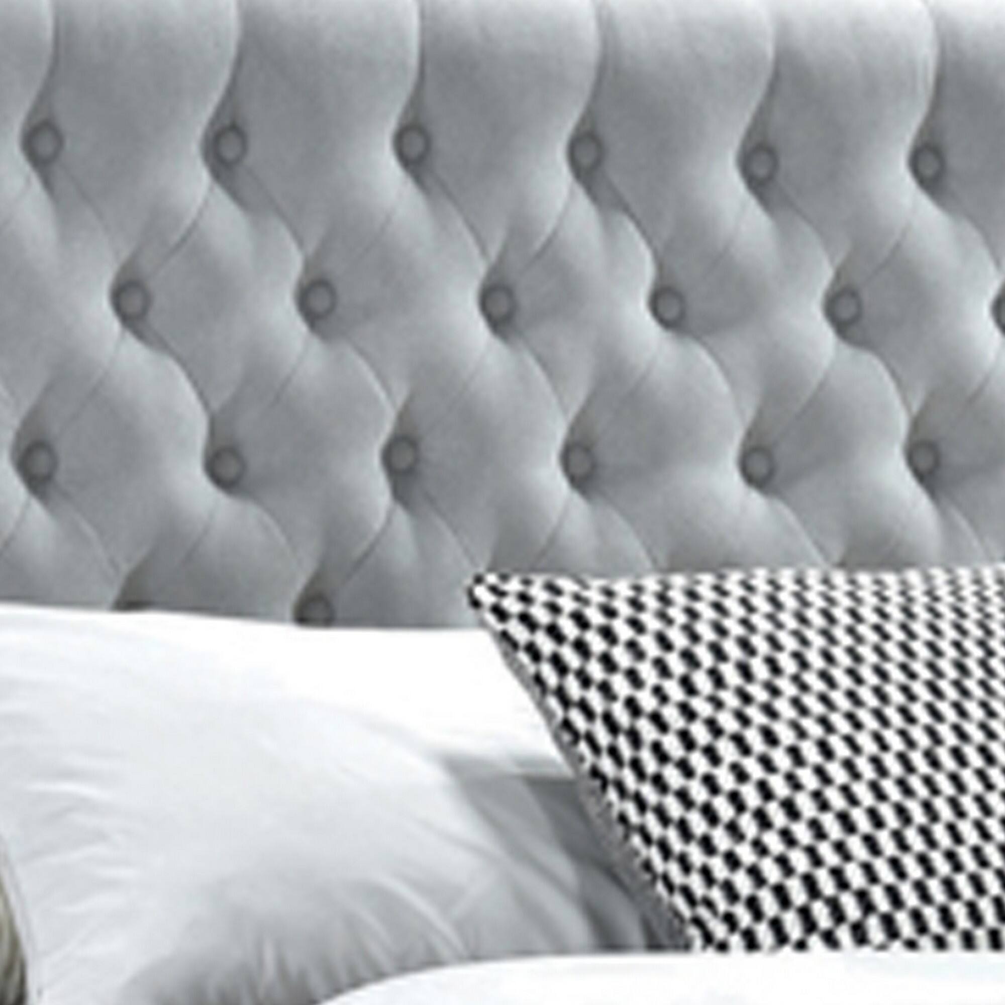 Left. Manhattan Lane - Fabric Upholstered Wooden Full Size Bed with Bottom Drawers - Gray.