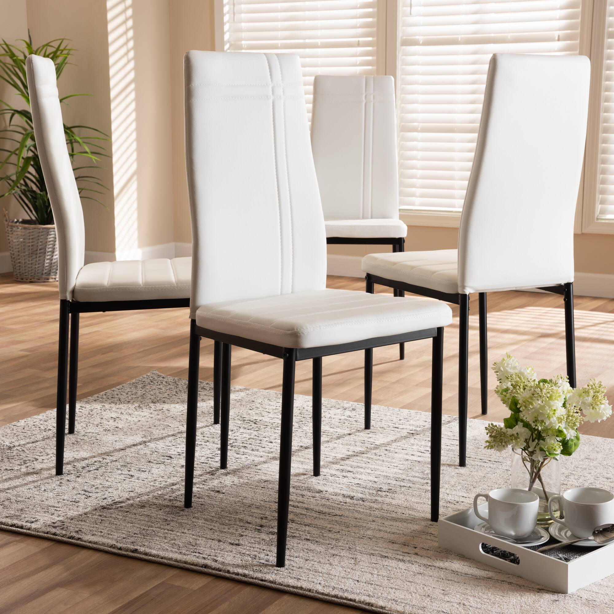 Back. Baxton Studio - Set of 4 Matiese Modern and Contemporary Faux Leather Upholstered Dining Chairs - White.