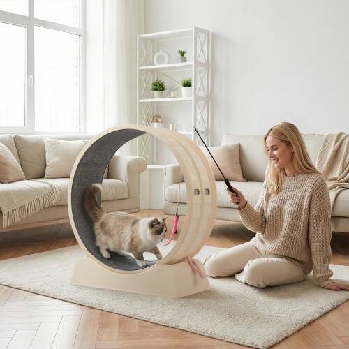 Alt View 9. Winado - Cat Exercise Wheel, 31-inch Cat Treadmill with Detachable Carpet, Safety Lock, Teaser Running Silent for Indoor Playing - Beige.