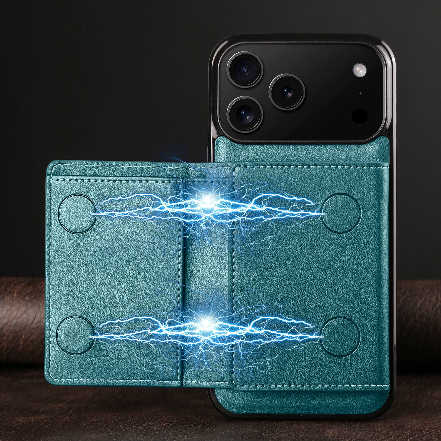 Back. Dteck - 2-in-1 Magnetic Detachable Wallet Case for Apple iPhone 17 Pro Max, PU Leather Shockproof Cover with Kickstand - Green.