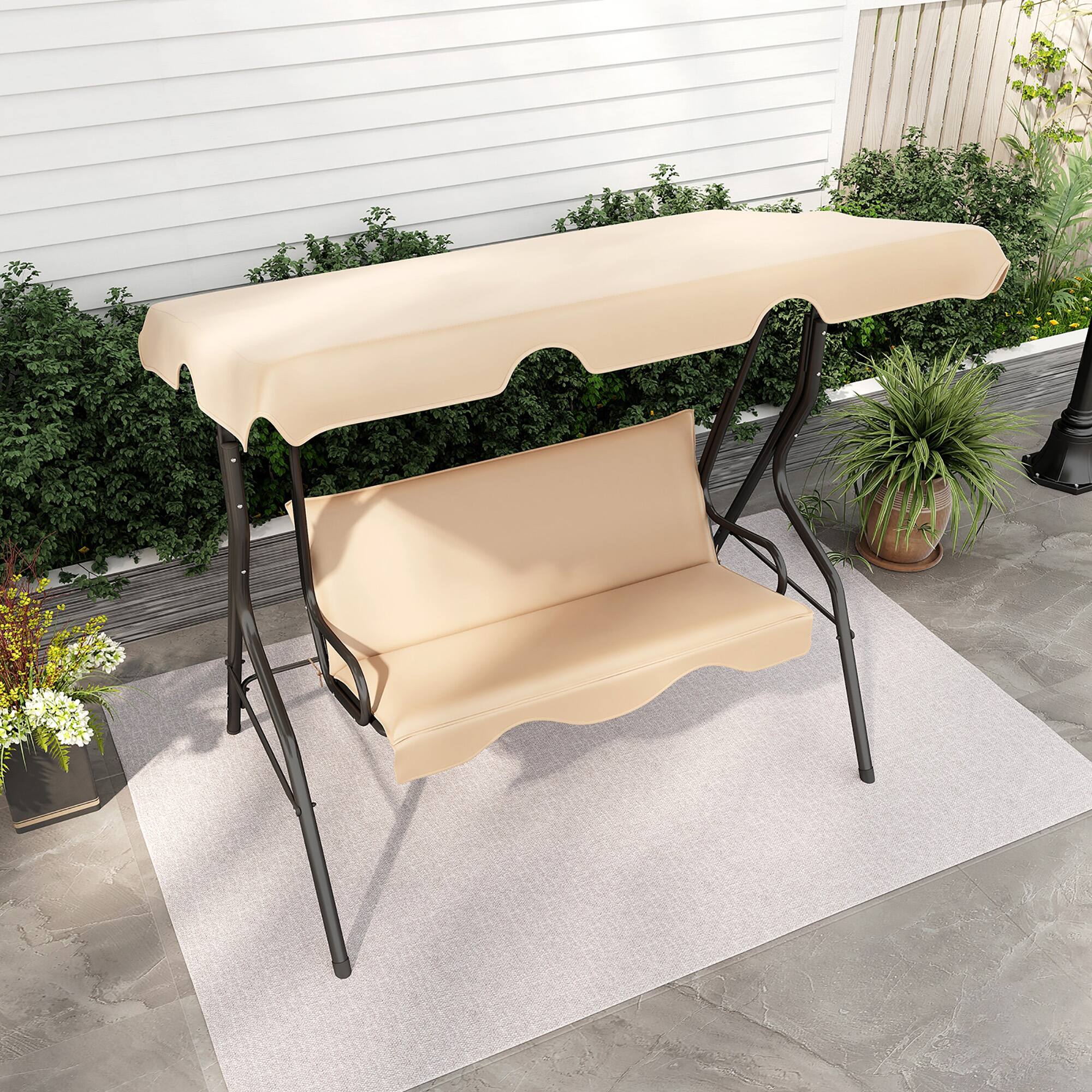 Alt View 3. Gymax - Gymax 3-Person Swing Chair Porch Swing Seat w/ Adjustable Canopy Removable Cushion Coffee - Coffee.