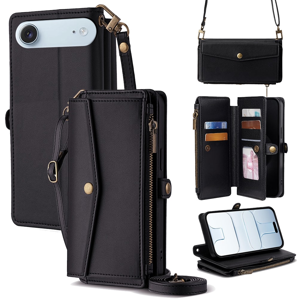 Dteck - Crossbody Wallet Case for Apple iPhone Air with Zipper Purse, Shockproof Protective Cover with Kickstand - Black