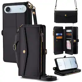 Dteck - Crossbody Wallet Case for Apple iPhone Air with Zipper Purse, Shockproof Protective Cover with Kickstand - Black