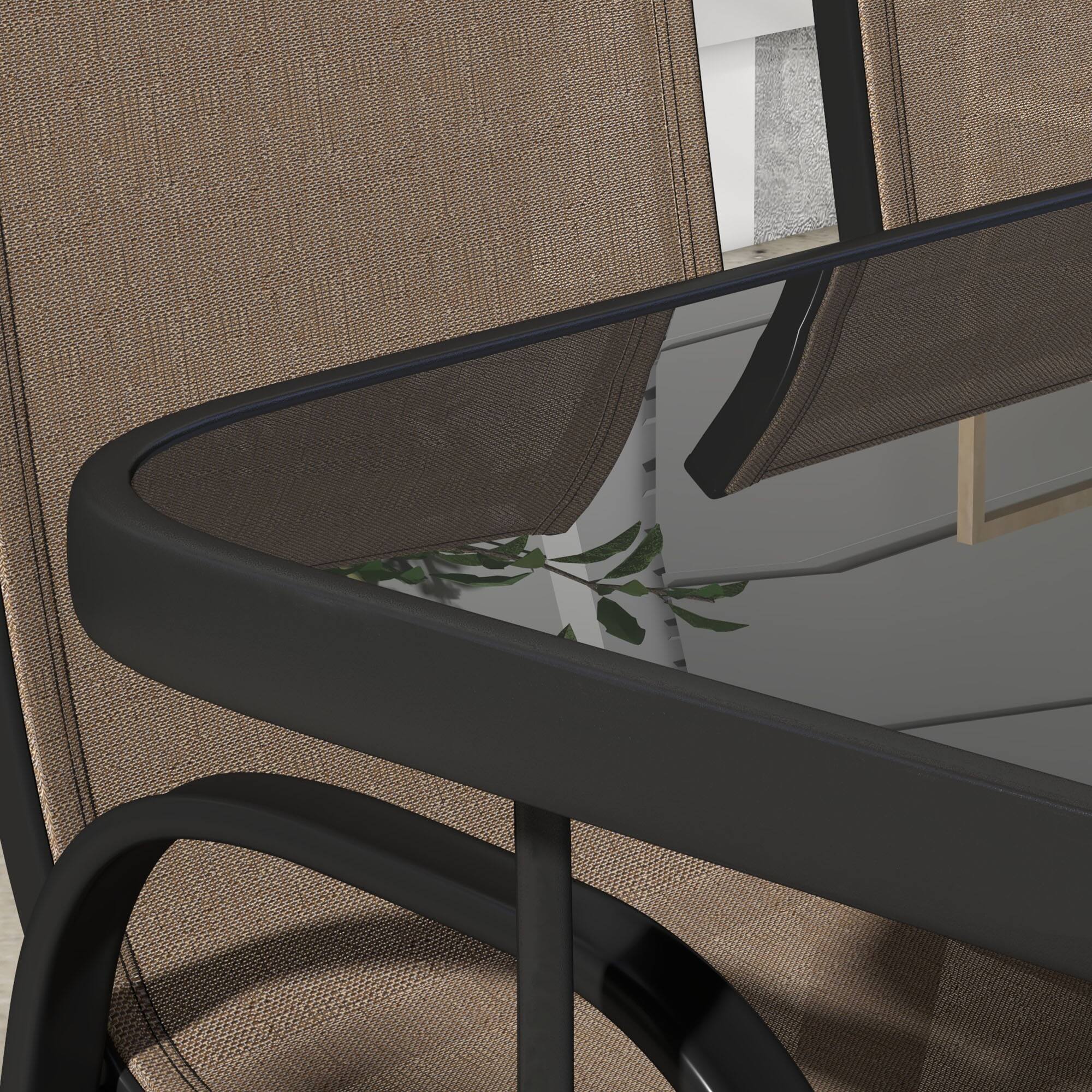 Alt View 7. Outsunny - 8 Pieces Patio Table and Chairs Set with 9 Ft Patio Umbrella, Outdoor Dining Set with 4.5 Ft Dining Table and 6 Chairs - Mixed Brown.