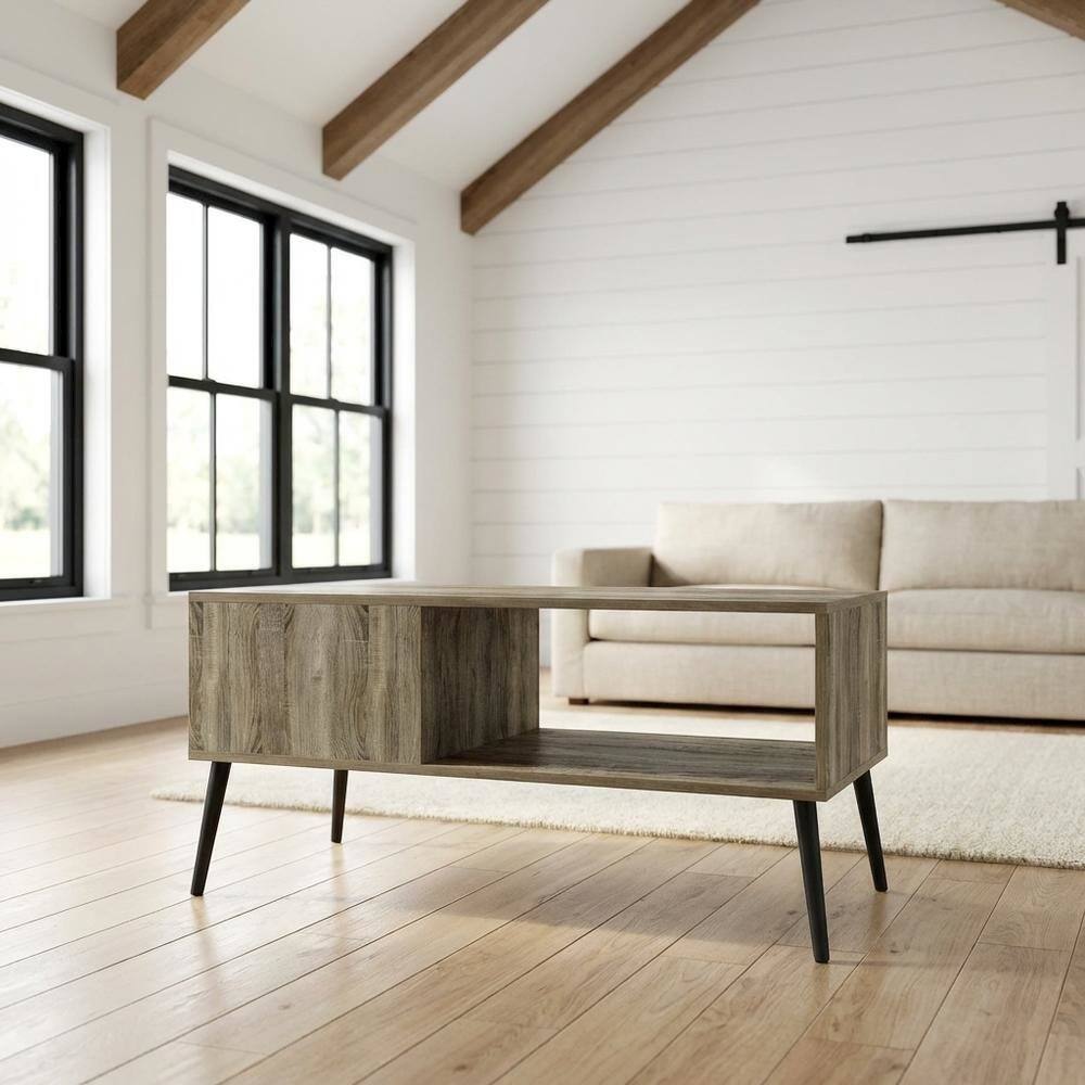 Angle. FurniFact - Light Wood Mid Century TV Stand for TVs Up to 40 with Wood Legs - French Oak.