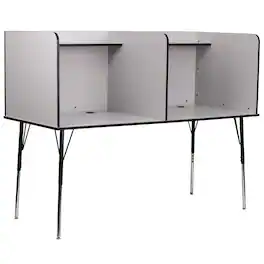 Emma + Oliver - Stand-Alone Double Study Carrel with Height Adjustable Legs - Nebula Grey