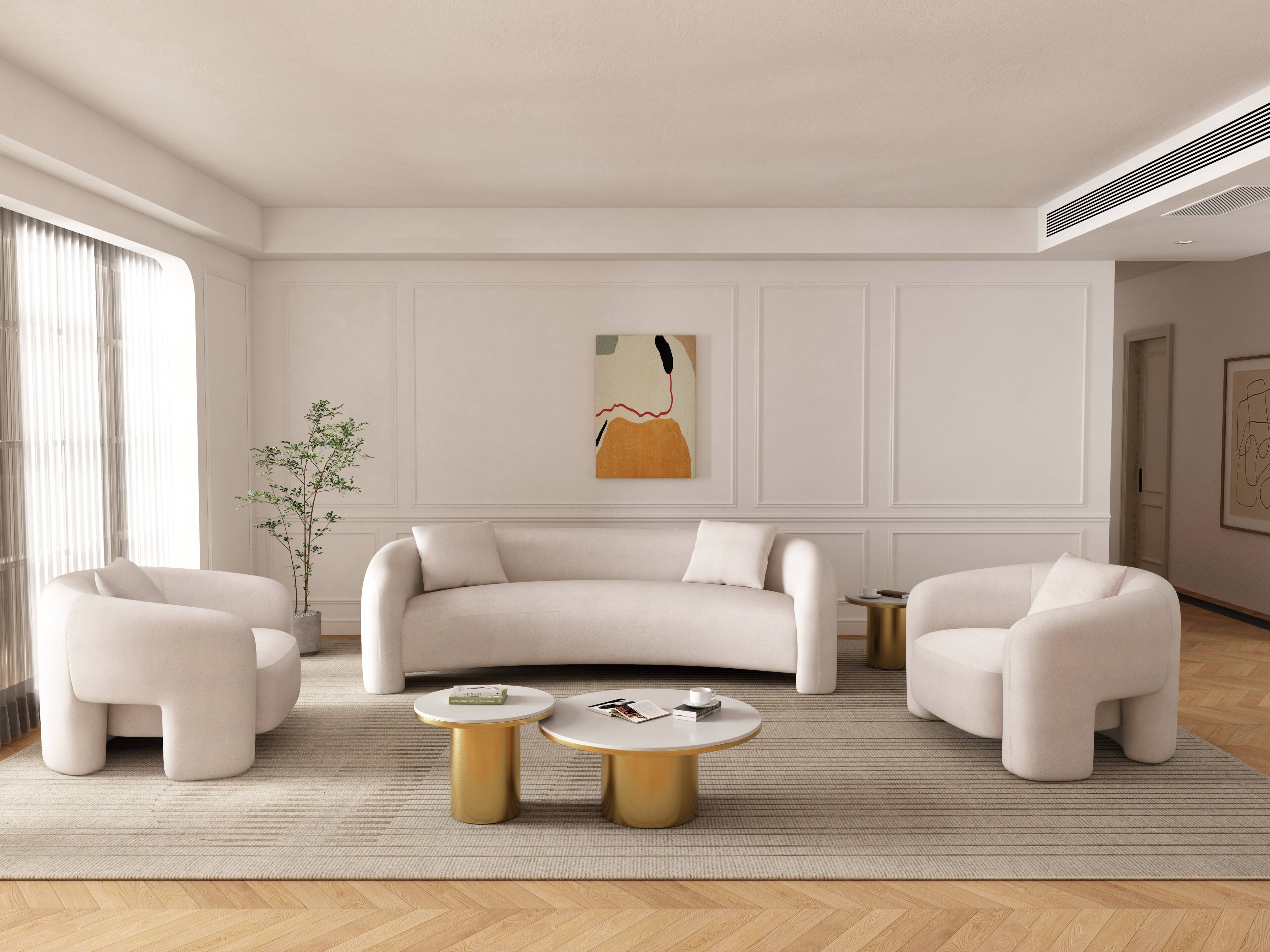 Angle. Manhattan Comfort - Sylvia Modern Glam 3-Piece Sofa Set - Ivory.