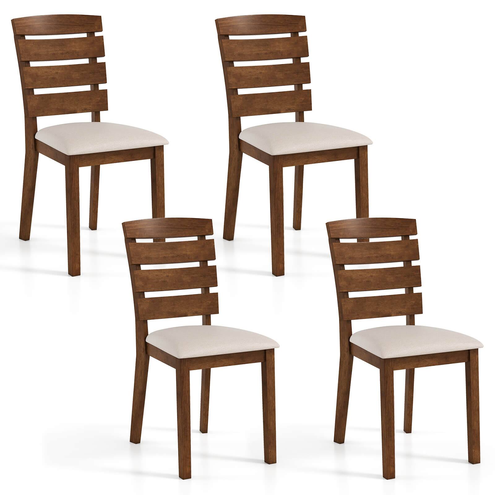 Front. Costway - Costway Dining Chair Set of 4 Upholstered Kitchen Chair with Slatted High Backrest - Natural,Beige.