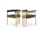 Front. Meridian Furniture - Marcello Brown Velvet Dining Chair, Set of 2 - Brown.