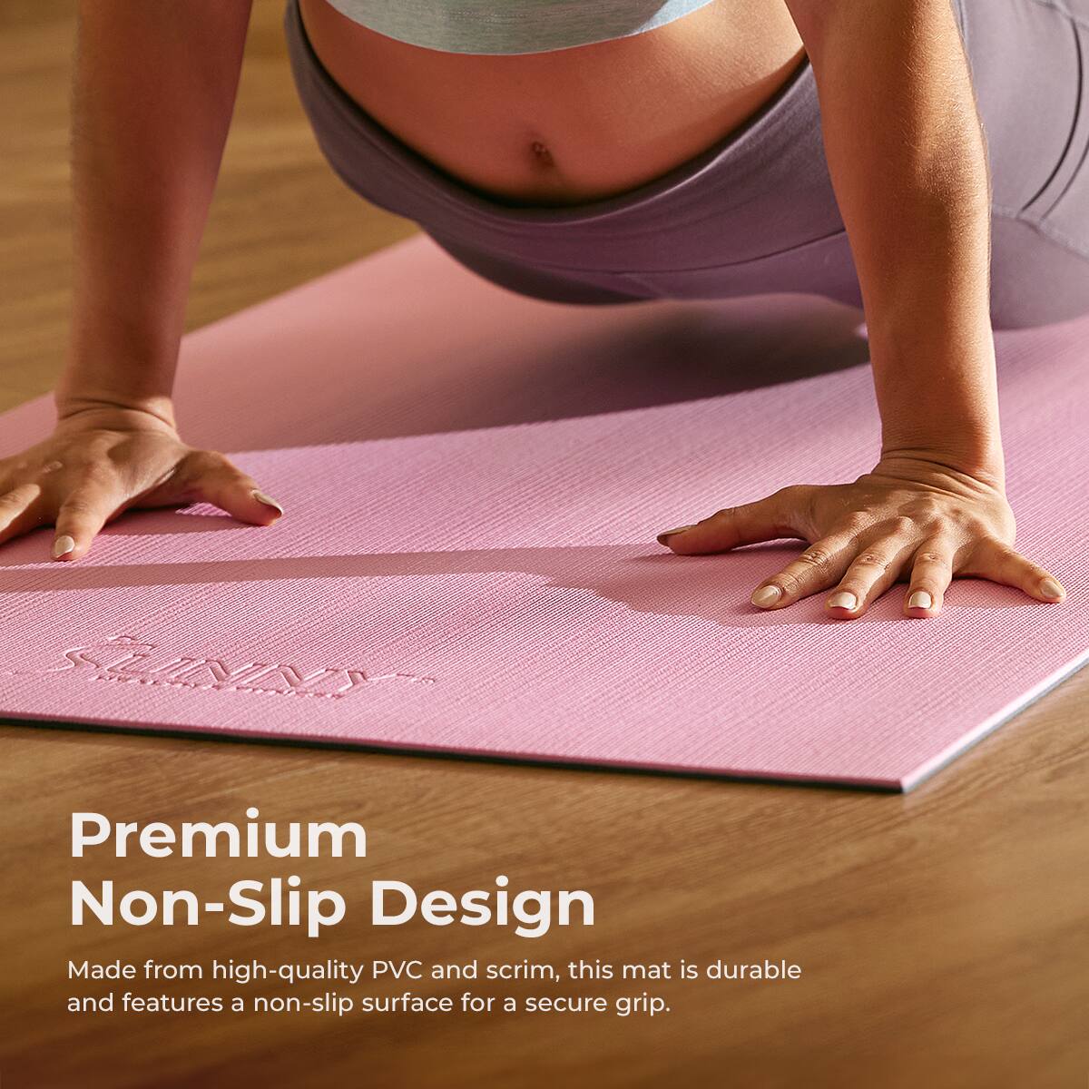 S Premium Non-Slip Design Made from high-quality PVC and scrim, this mat is durable and features a non-slip surface for a secure grip.
