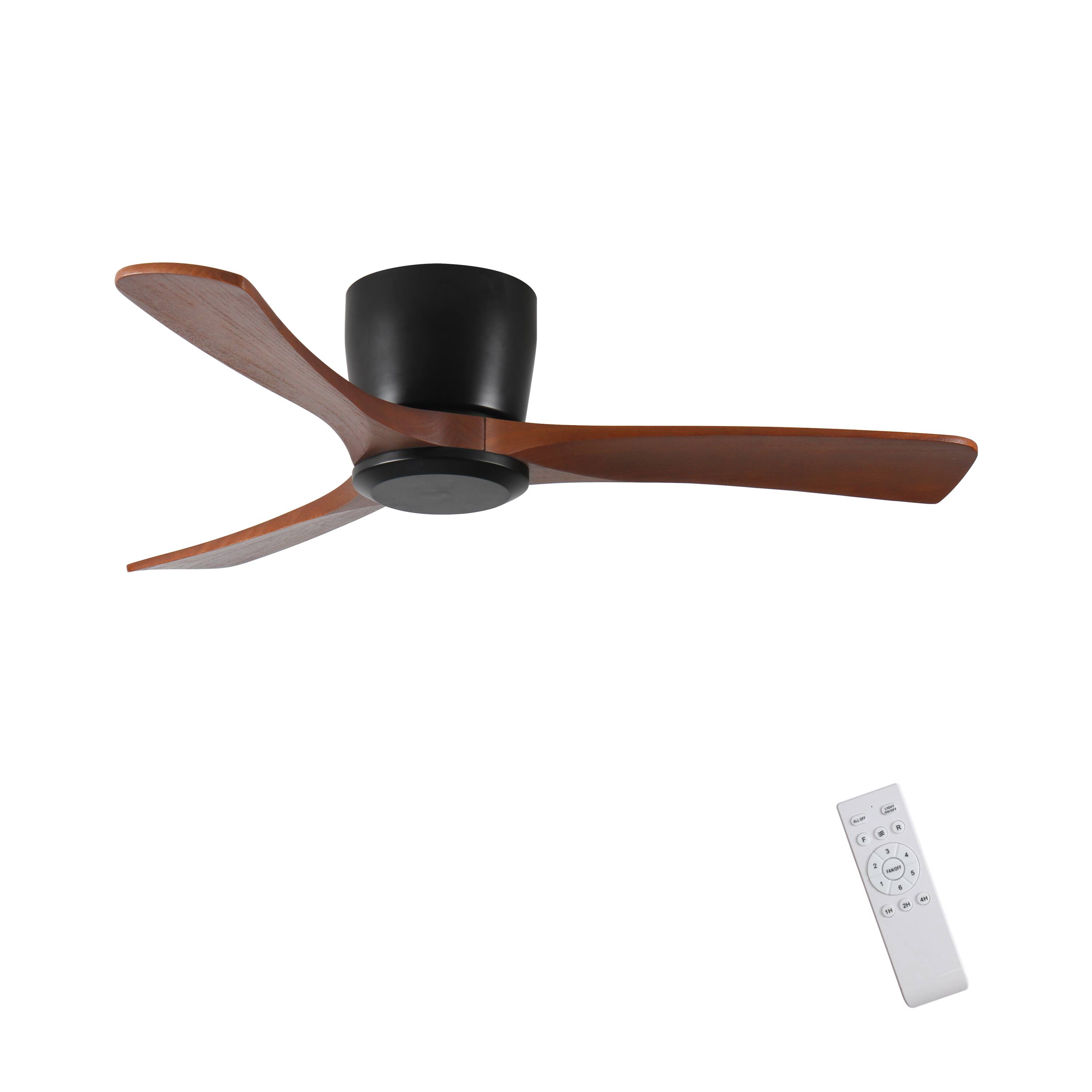 Alt View 1. Sofucor - Wood Flush Mount Ceiling Fan No Light 42'' Low Profile Ceiling Fan w/ Remote Noiseless Reversible DC Airflow for Bedroom - Black.