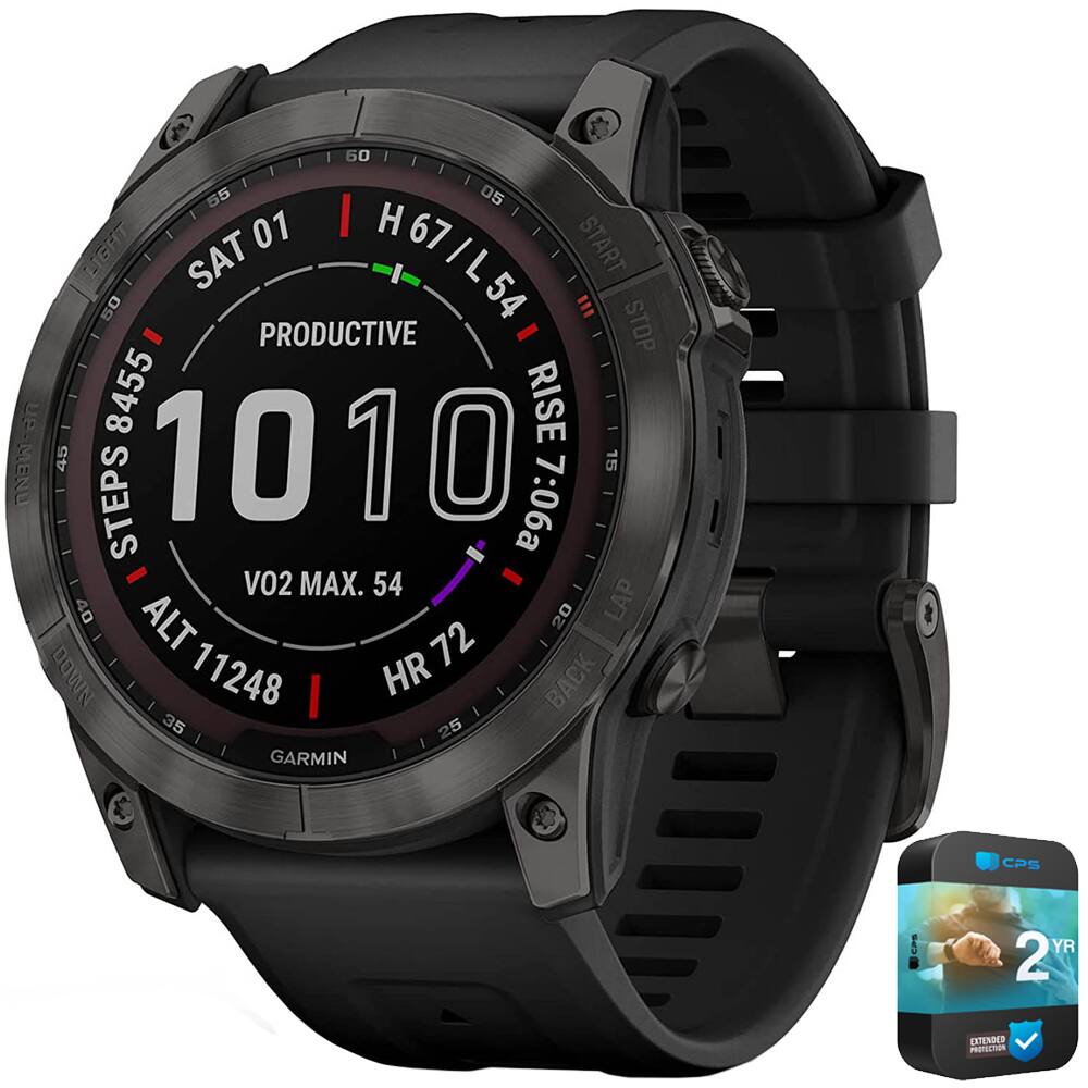 Garmin - Fenix 7X Sapphire Solar Smartwatch Carbon w/ Black Band + 2 Year Warranty - Carbon Gray DLC Titanium - (2022)