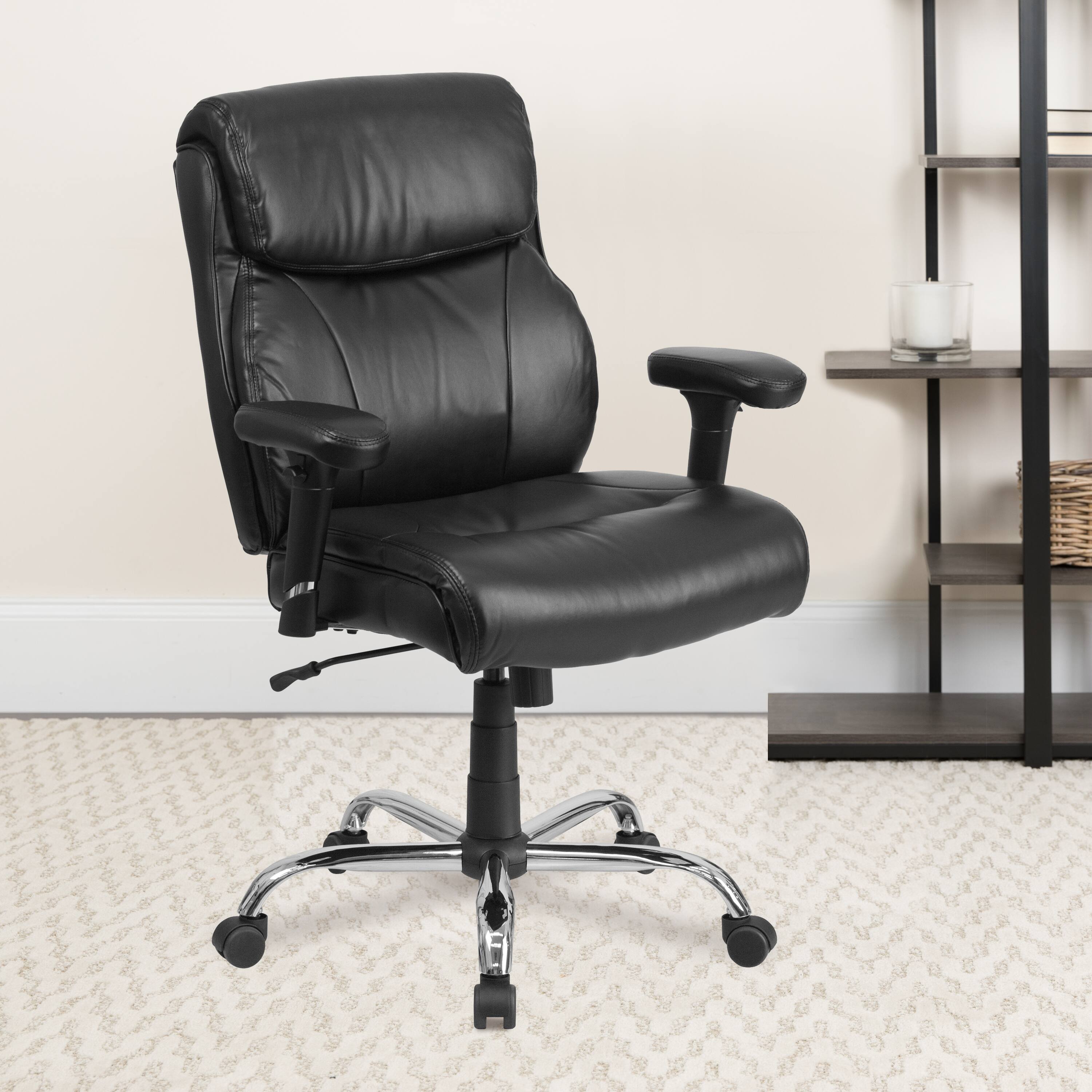 Alt View 1. Emma + Oliver - 400 lb. Big & Tall Mid-Back Swivel Clean Line Stitch Ergonomic Task Office Chair - Black LeatherSoft.