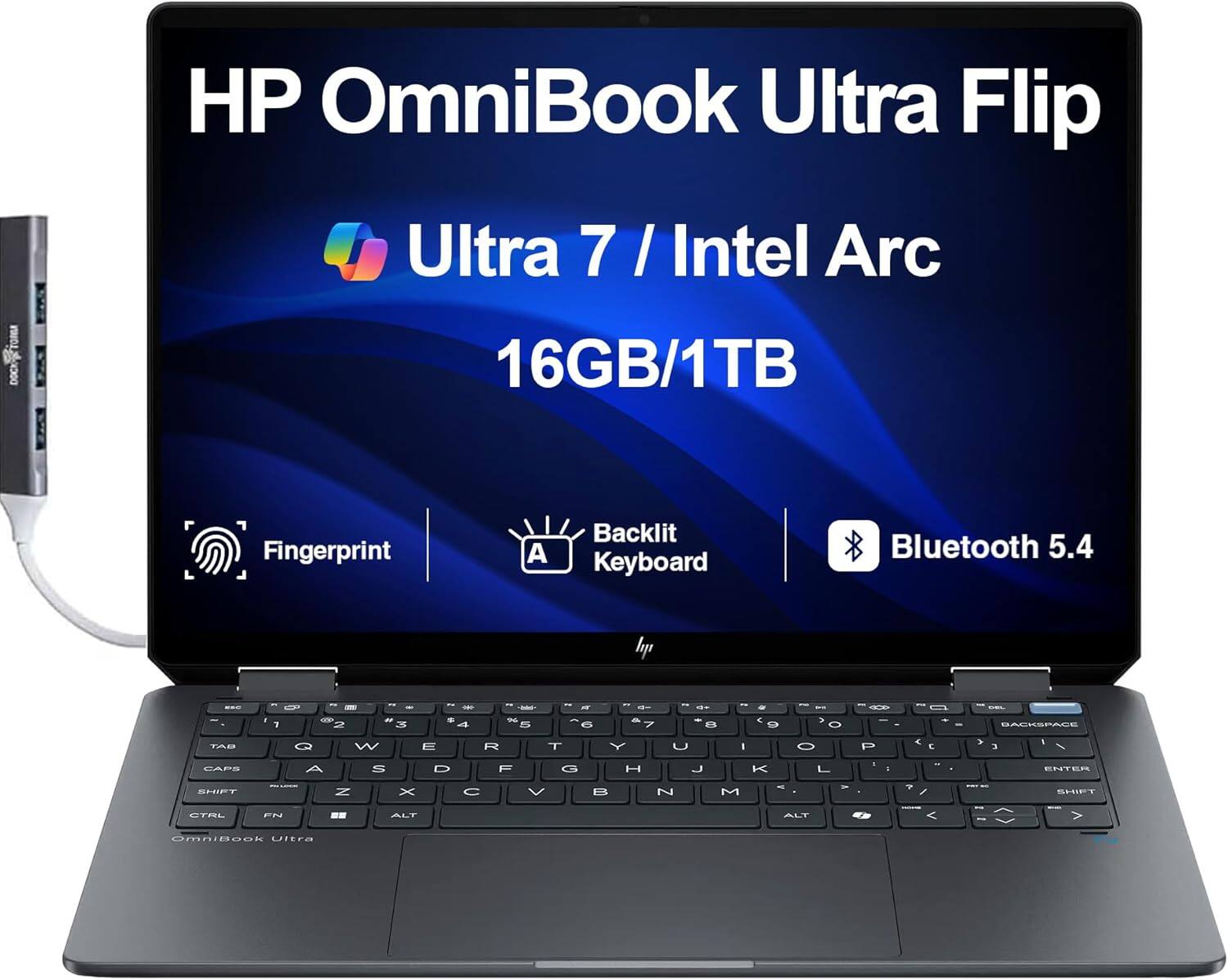HP - OmniBook Ultra Flip 2-in-1 Laptop 14.0 2.8K (Intel Ultra 7-256V, 16GB LPDDR5, 1TB SSD, Win 11 Home) w/USB Hub - Eclipse Gray