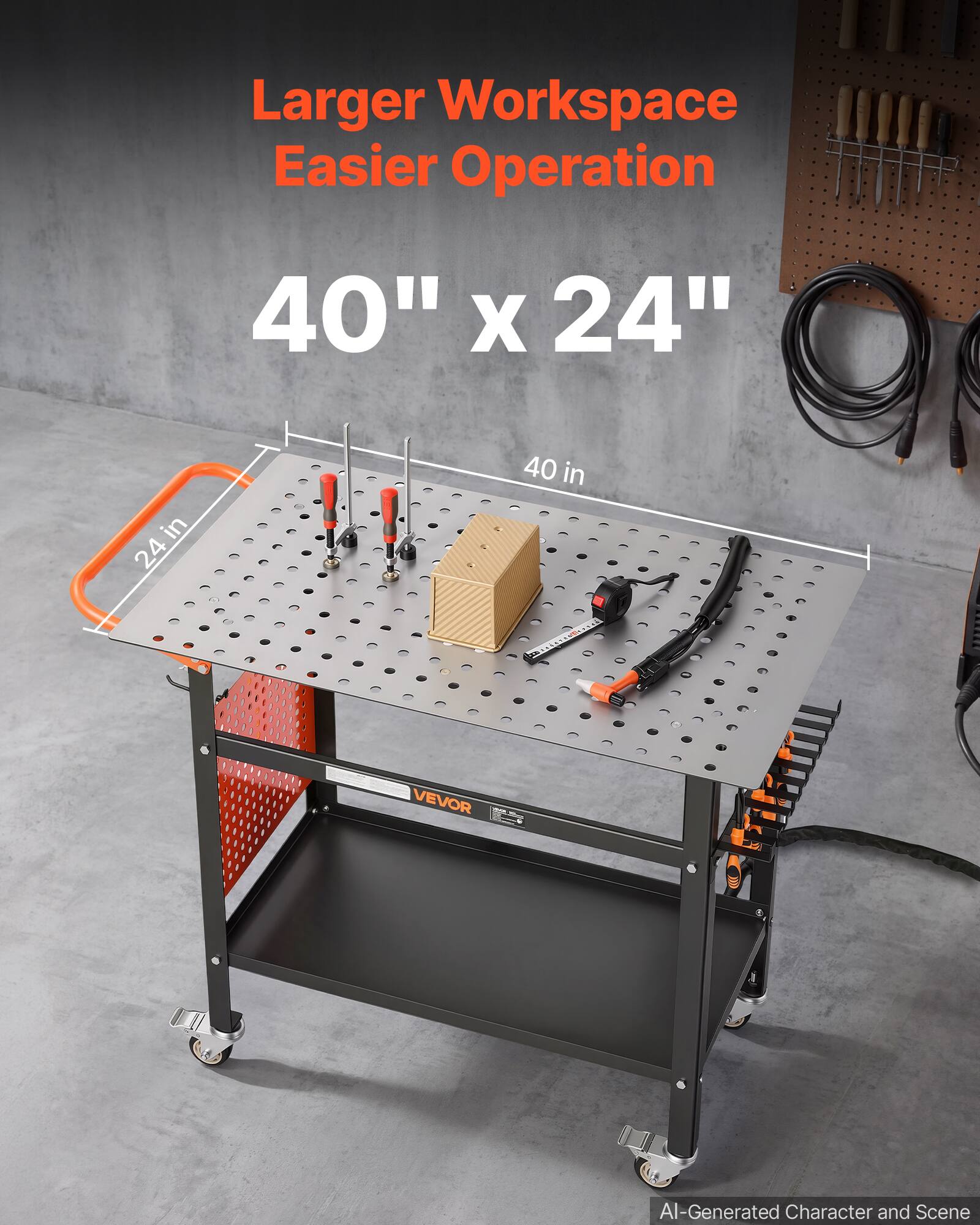 Larger Workspace Easier Operation  
40" x 24"  
40 in  
24 in  
VEVOR  
AI-Generated Character and Scene