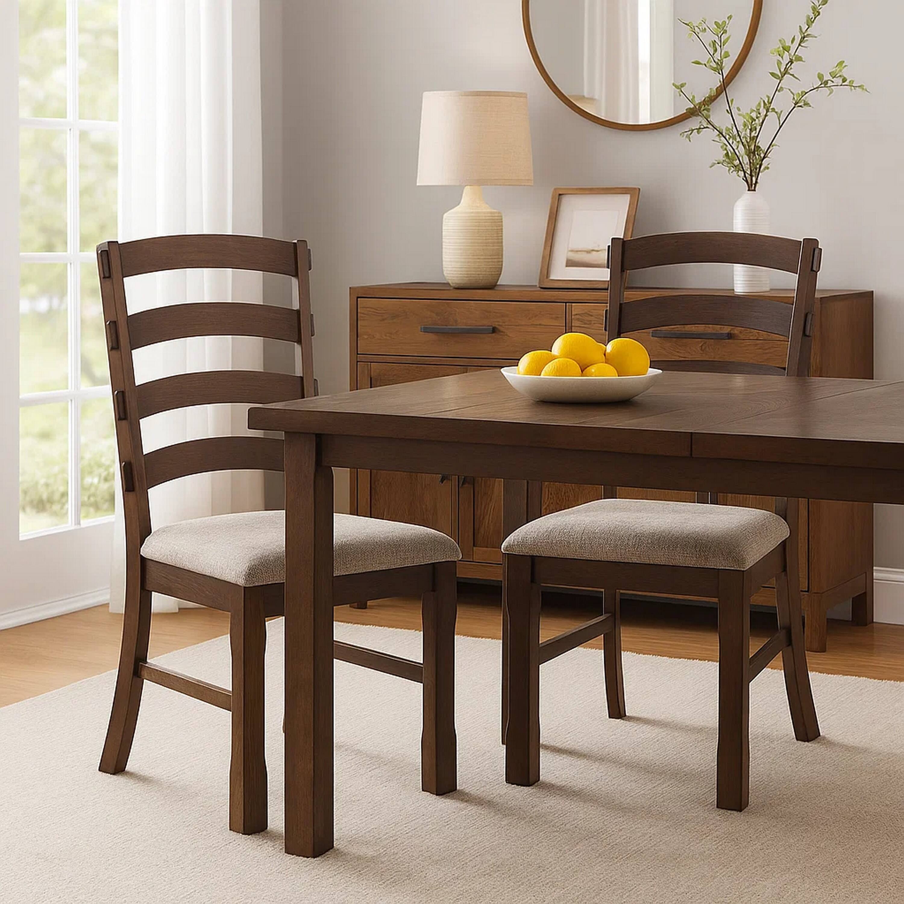 Alt View 6. Manhattan Lane - 19 Inch Solid Wood Dining Chair, Curved Ladderback, Set of 2 - Brown , Gray.