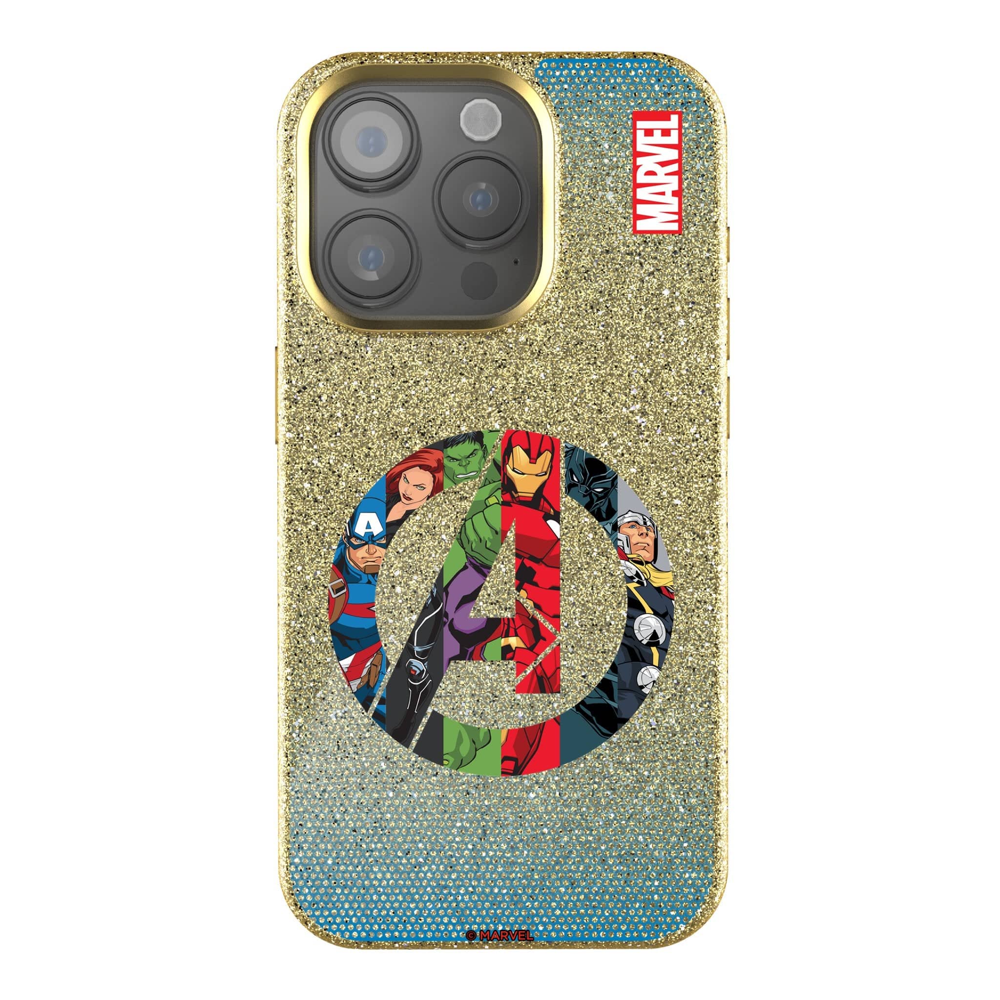 Keyscaper - Marvel Grid Gold Bling Phone Case - Apple iPhone 14 - Avengers