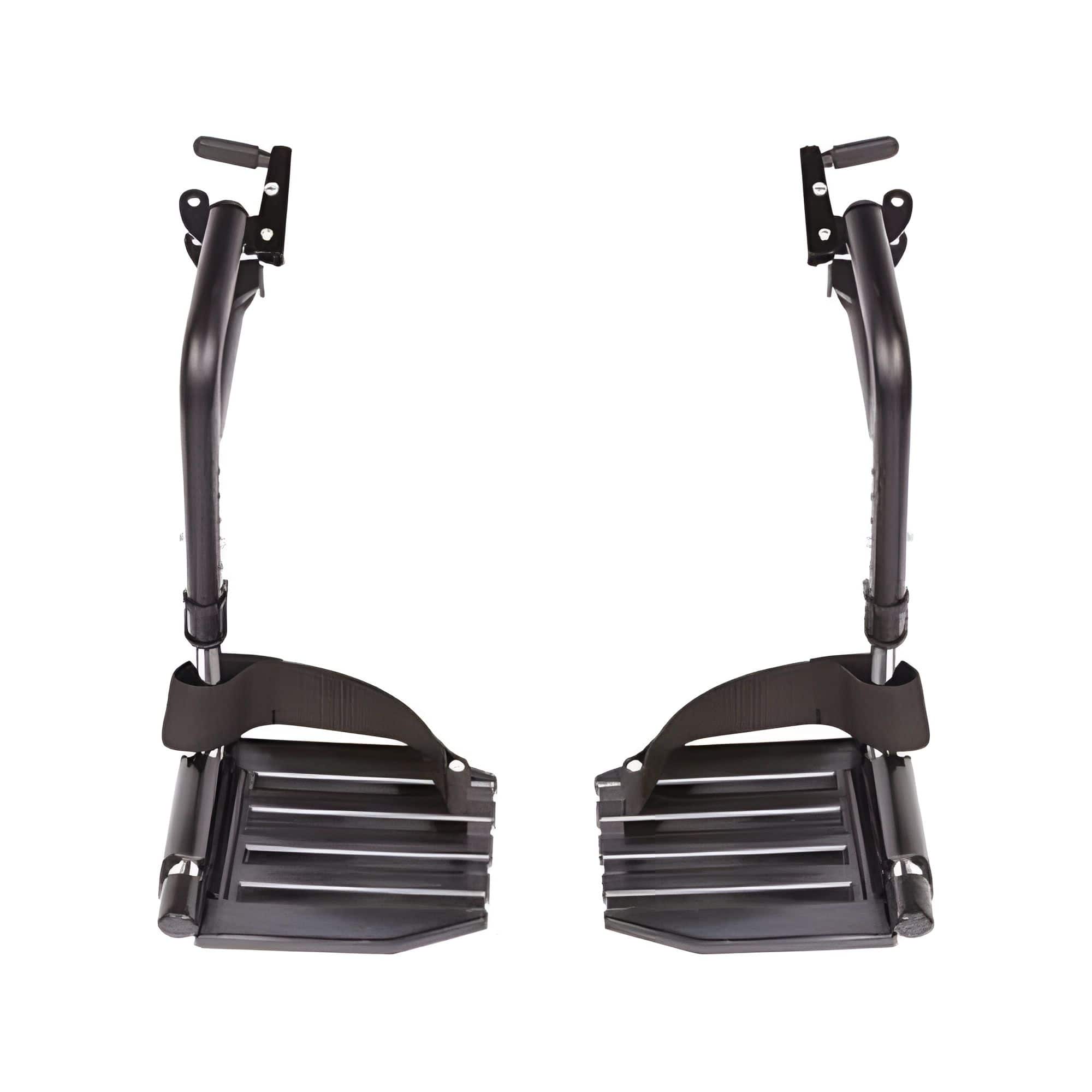 Invacare - Wheelchair Legrest Hemi Footrests with Heel Loops, Flip-Up Aluminum Footplate & More - Black