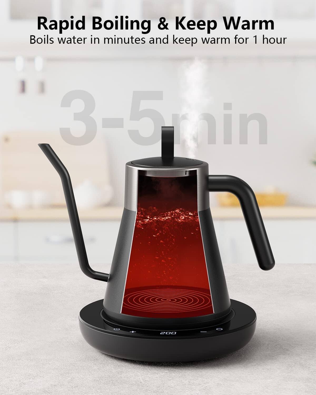 Rapid Boiling & Keep Warm  
Boils water in minutes and keep warm for 1 hour  
3-5 min