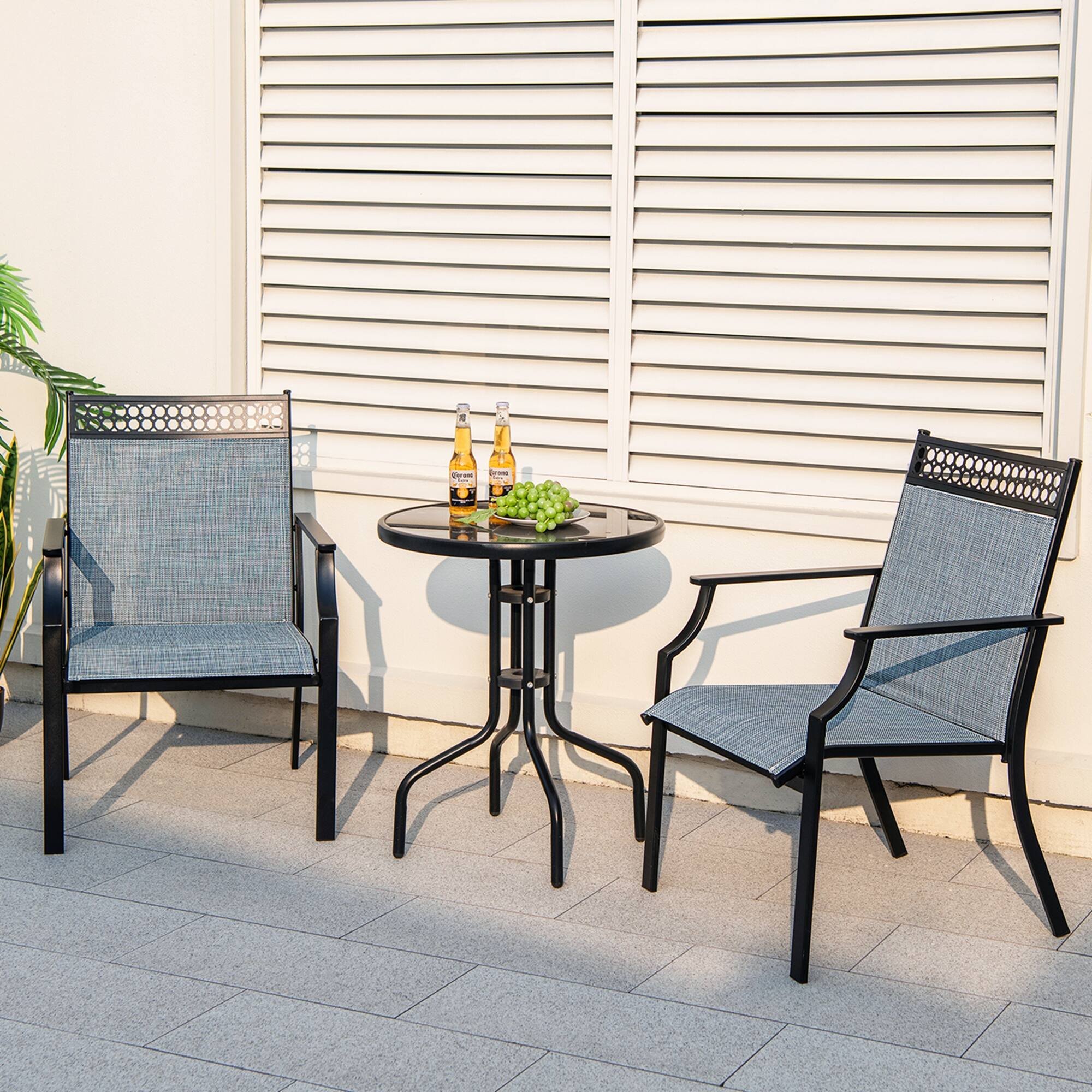 Alt View 3. Costway - Costway Patio Chairs Set of 2 with All Weather Breathable Fabric High Backrest - Blue + Black.
