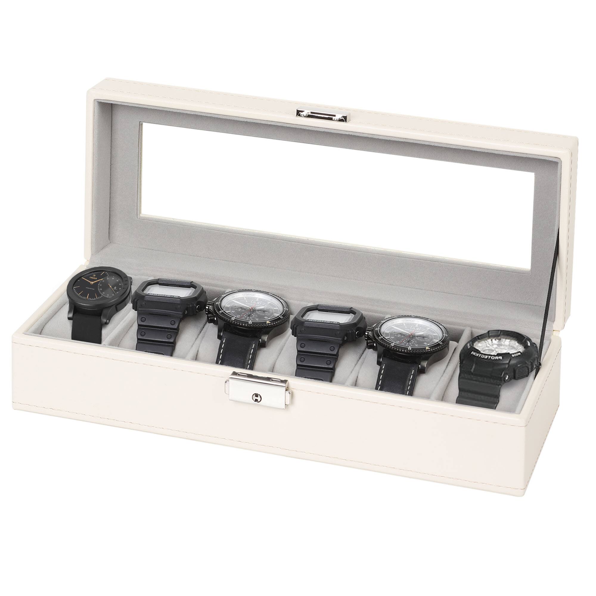 Alt View 2. Oumilen - Watch Storage Box with Lock, Clear Top Display Watch Case with Removable Velvet Pillows - White.