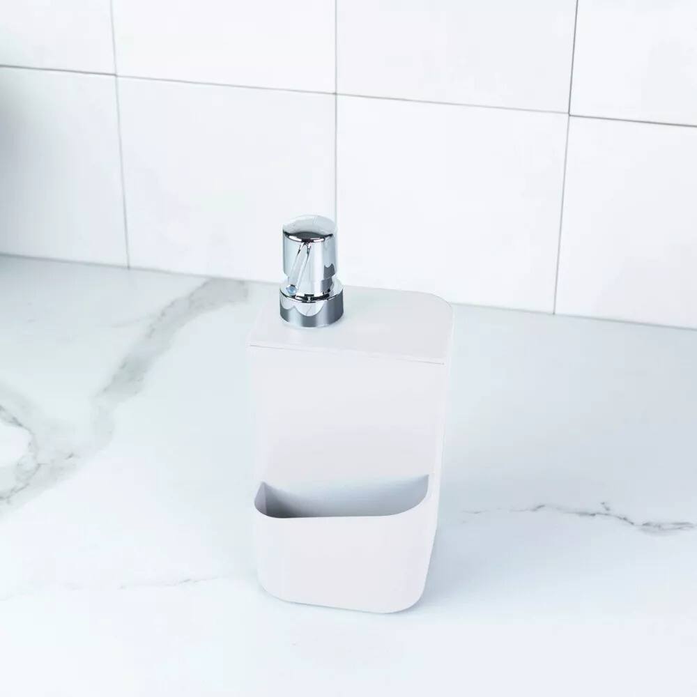 Alt View 1. OU - OU 22oz Soap Dispenser with Sponge Holder, Kitchen Soap Pump, Sink Sponge Holder with Drainage - White - White.
