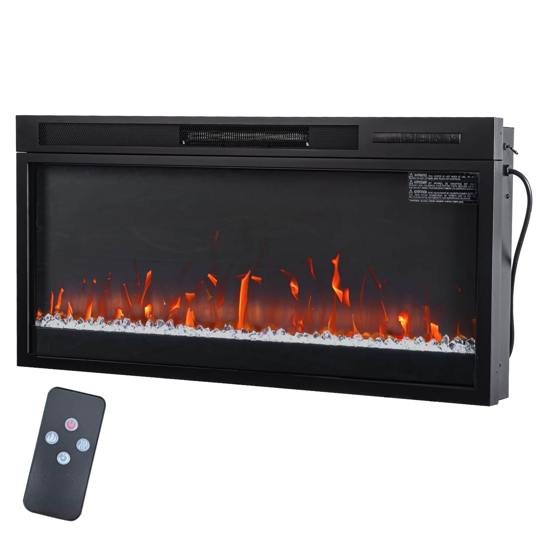 Ihomeadore - 36" Crystal Recessed Electric Fireplace Insert with Remote, Adjustable Flame Color and Heat Settings - Black