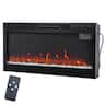 Ihomeadore - 36" Crystal Recessed Electric Fireplace Insert with Remote, Adjustable Flame Color and Heat Settings - Black